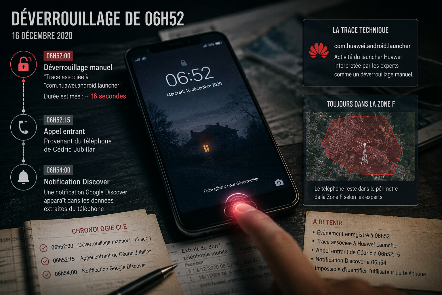 Chronologie technique du téléphone de Delphine Jubillar avec le déverrouillage de 6 h 52.